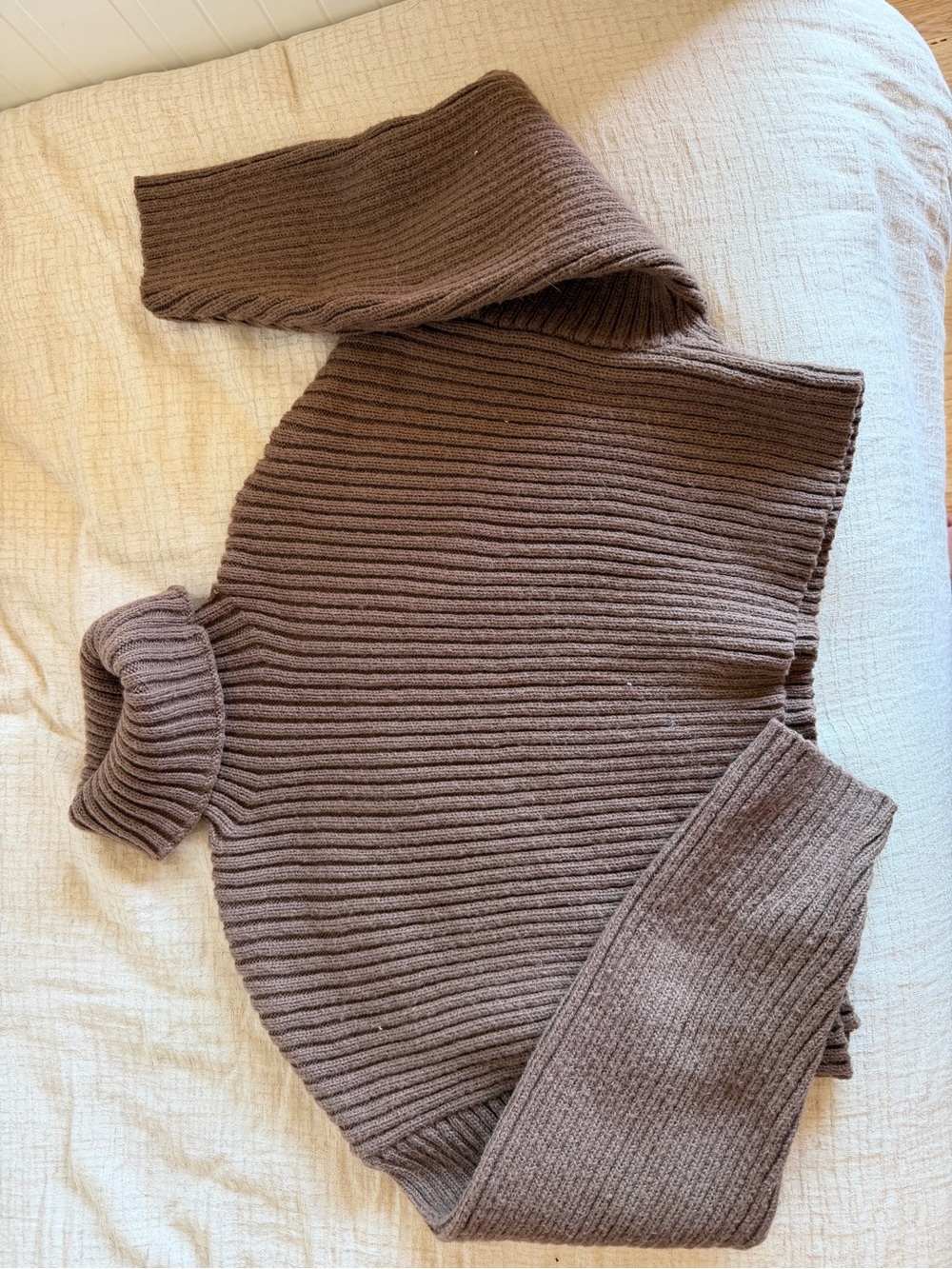 Ribbed Cropped Turtle Neck Sweater in Brown